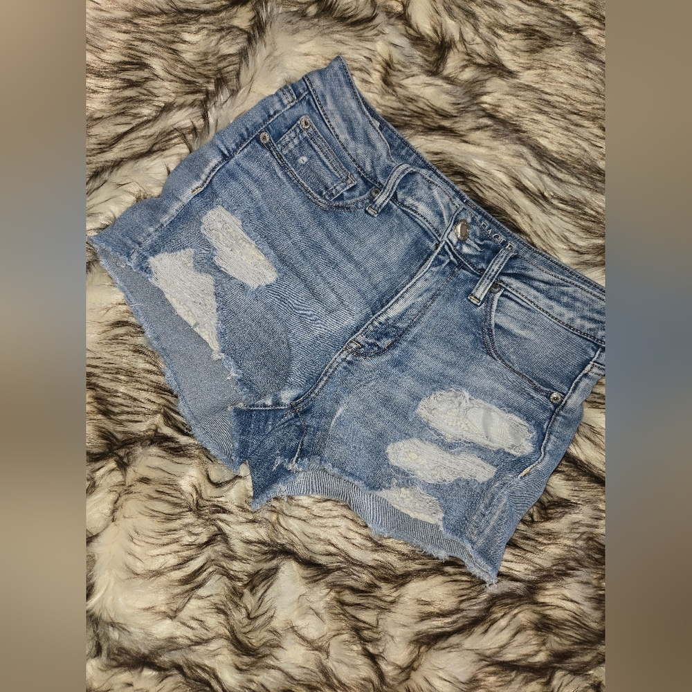 American Eagle Outfitters Blue Distressed Jean Shorts